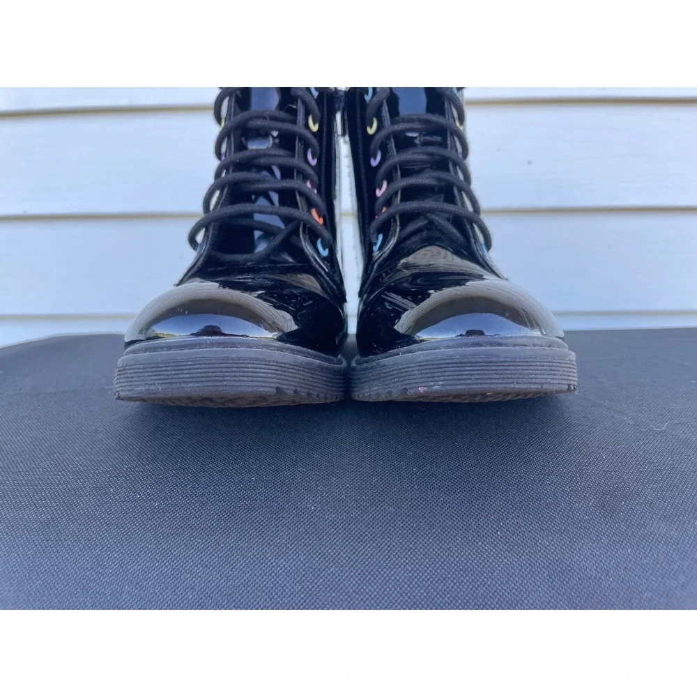 The Children's Place Girls Black Patent Combat Boots Glitter Heart Size 5